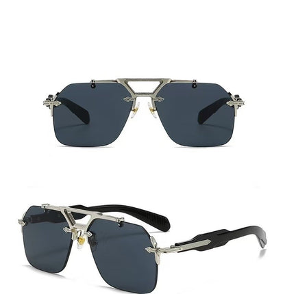 Novos Óculos de Sol Masculinos Steampunk Design de Haste Dupla Óculos de Piloto Sem Aro Proteção UV Óculos de Proteção Retrô