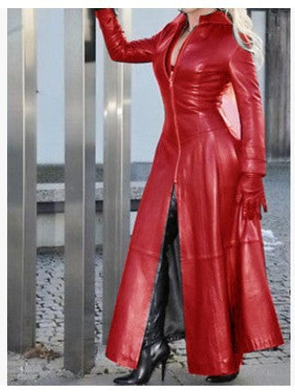 Winter Women's Fashion Cyberpunk Leather Long Jacket Casual Loose Button Solid Color Coats Lapel Biker Jacket