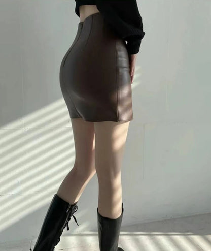 Xpqbb Balck PU Leather Mini Skirt Women Sexy Skinny High Waist Side Split Hip Skirts Autumn New Korean Office Lady Short Skirt