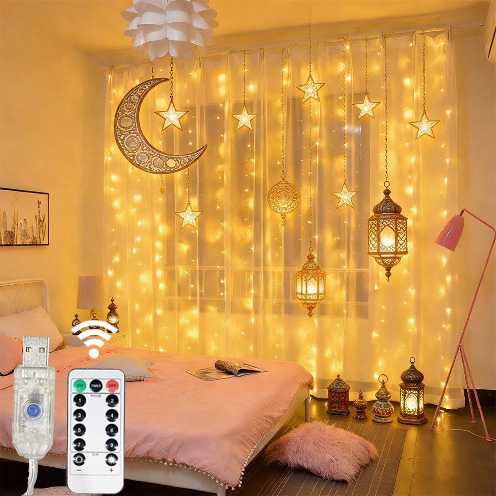 3/6M USB LED Curtain 8Modes Remote Control Lights Holiday Wedding Garland for Bedroom Living Room Decor Ramadan Decorations