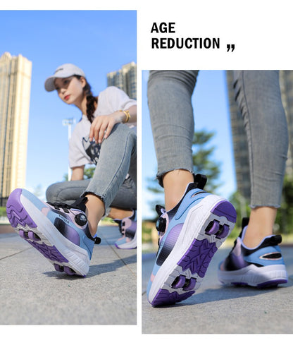 Kids Two Wheels Roller Skating Shoes With Light Magic Stick Walking Shoes Detachable Wheels Roller Skate Shoes For Teenagers