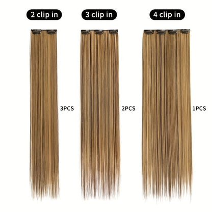 Extensões de Cabelo Sintéticas Lisas Longas com 16 Grampos para Mulheres e Meninas Acessórios para Cabelo