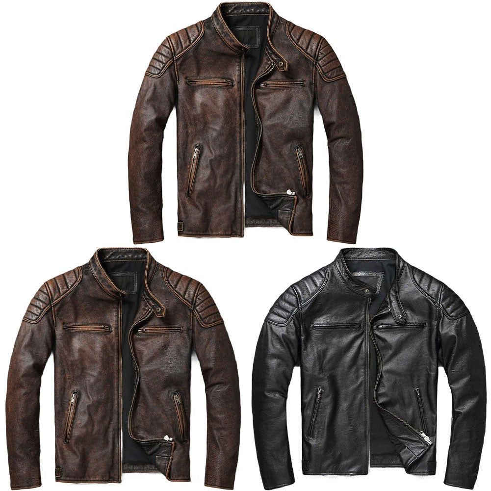 Men Imatition Leather Retro Stand Collar Jacket PunkStyle Coat Motorcycle Clothe