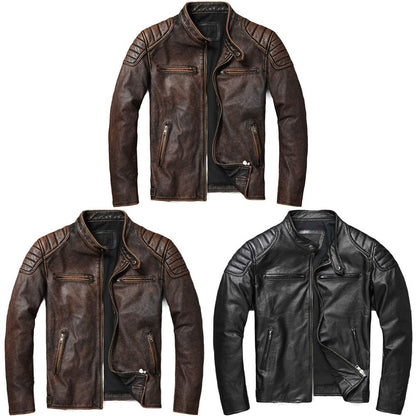 Men Imatition Leather Retro Stand Collar Jacket PunkStyle Coat Motorcycle Clothe