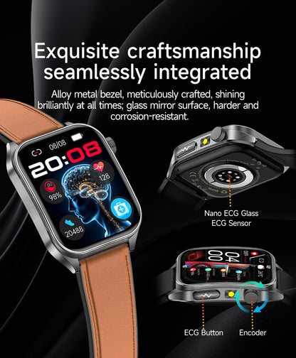2025Novo 650nm Laser Condicionamento Safira Vidro Smart Watch Homens ECG Frequência Cardíaca Micro Exame Físico Saúde Smartwatch Temperatura