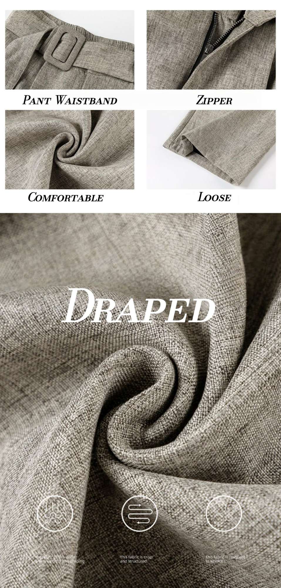 Men's Pleated Drape Curved-Leg Trousers Loose-Fit Straight-Leg Pants Retro-Style Belted Casual Pants