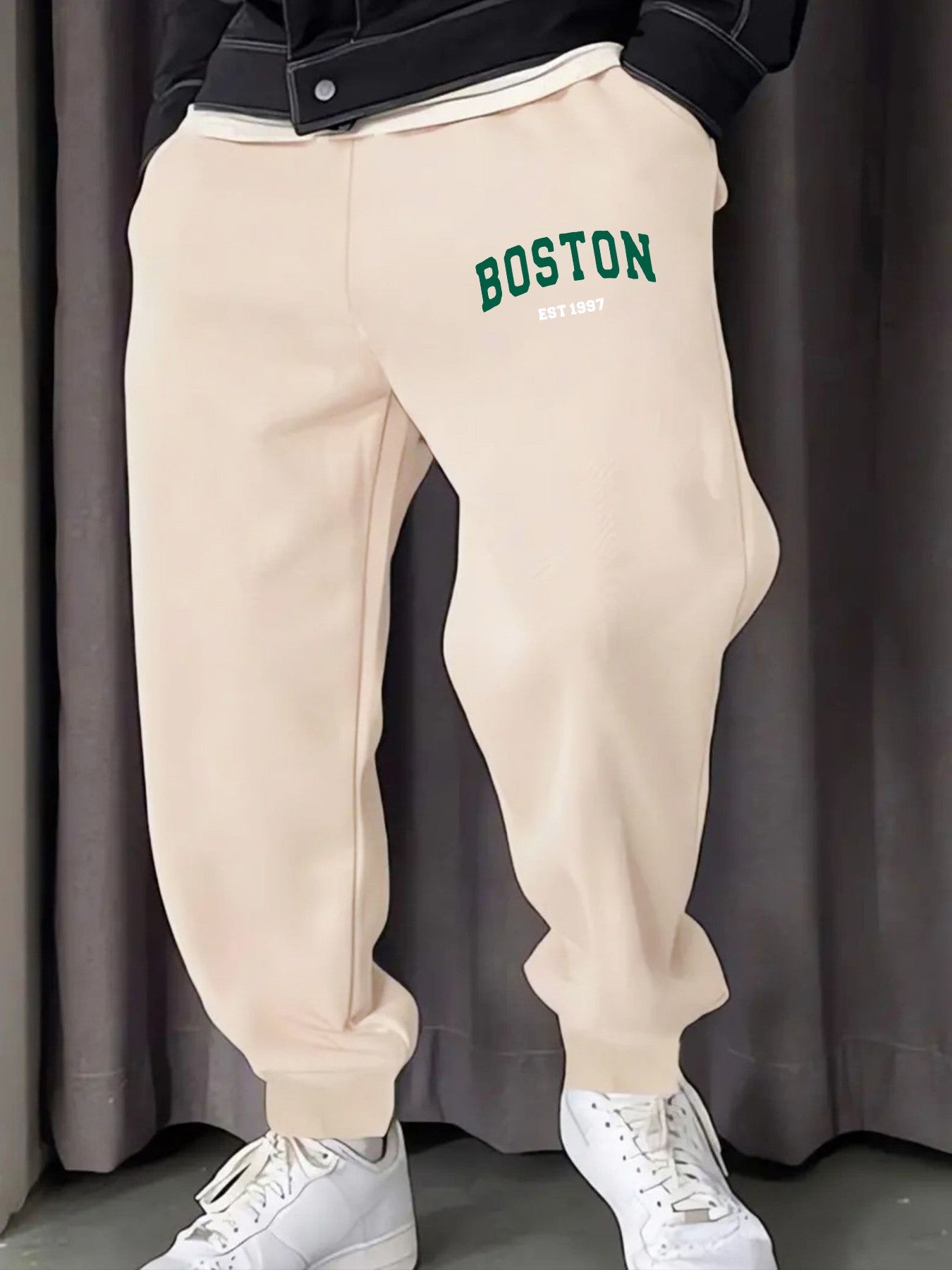 Boston Letter Simple Printing Male Sweatpants Soft Warm Britches Autumn Street Long Pants Hip Hop Fashion All-Match Trousers
