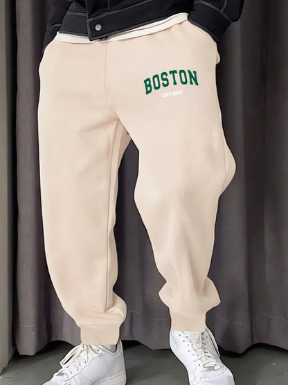 Boston Letter Simple Printing Male Sweatpants Soft Warm Britches Autumn Street Long Pants Hip Hop Fashion All-Match Trousers