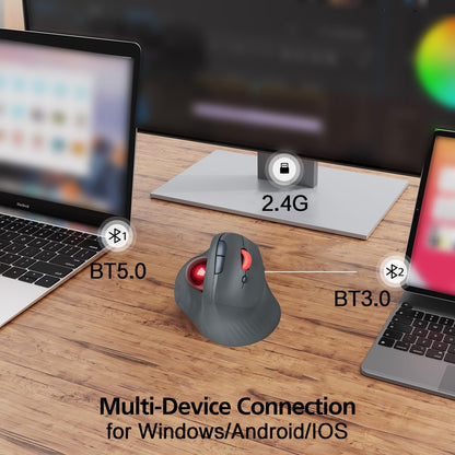 JOMAA Bluetooth + 2.4G Wireless Trackball Mouse, Silent Ergonomic Roller Ball Mice, Vertical Thumb Mouse, 2 Device Connection