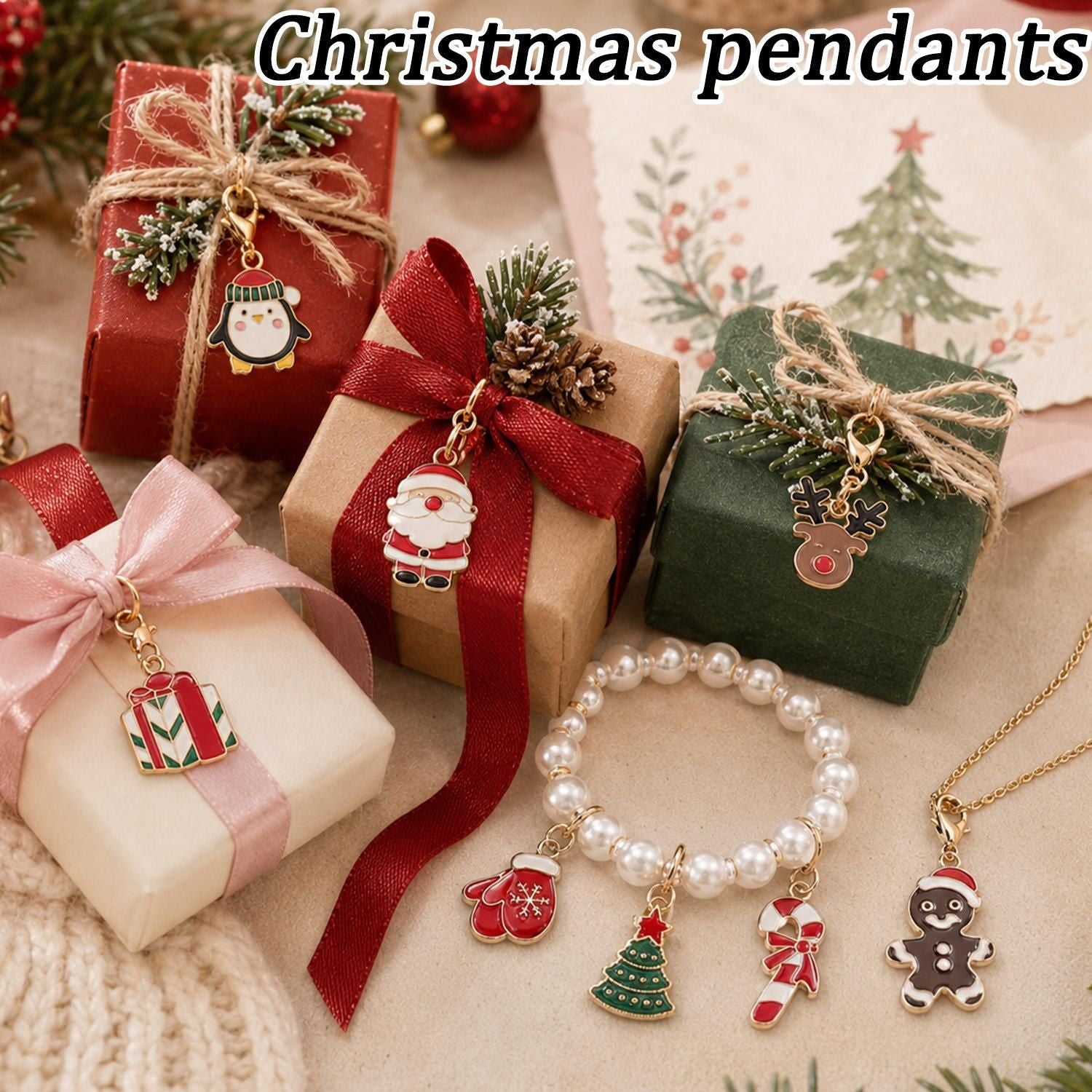 100/2Pcs Mixed Christmas Theme Keychains Clip-on Pendant Xmas DIY Making Pendants Necklaces Earrings Bracelets Handmade Jewelry