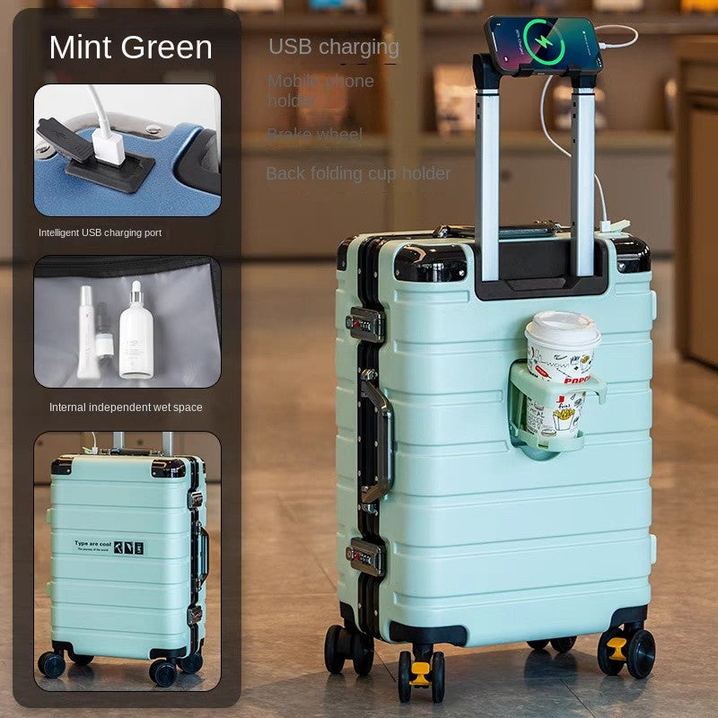 Malas de viagem aprimoradas: mala de 20 polegadas e mala de grande capacidade de 28 polegadas com rodinhas silenciosas com freio, porta-copos e porta de carregamento USB