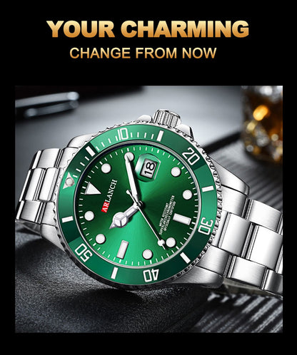 Business Stainless Steel Watch 40mm Classic Red Blue Circle Diving Series Magnifying Glass Calendar Quartz Watches montre homme