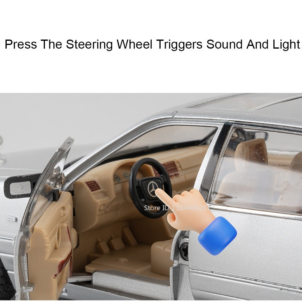 1:24 W140 300SL Toys Alloy Miniature Car Diecast Model Doors Opened Sound Light Pull Abck Rubber Tires Vehice Kid Christmas Gift