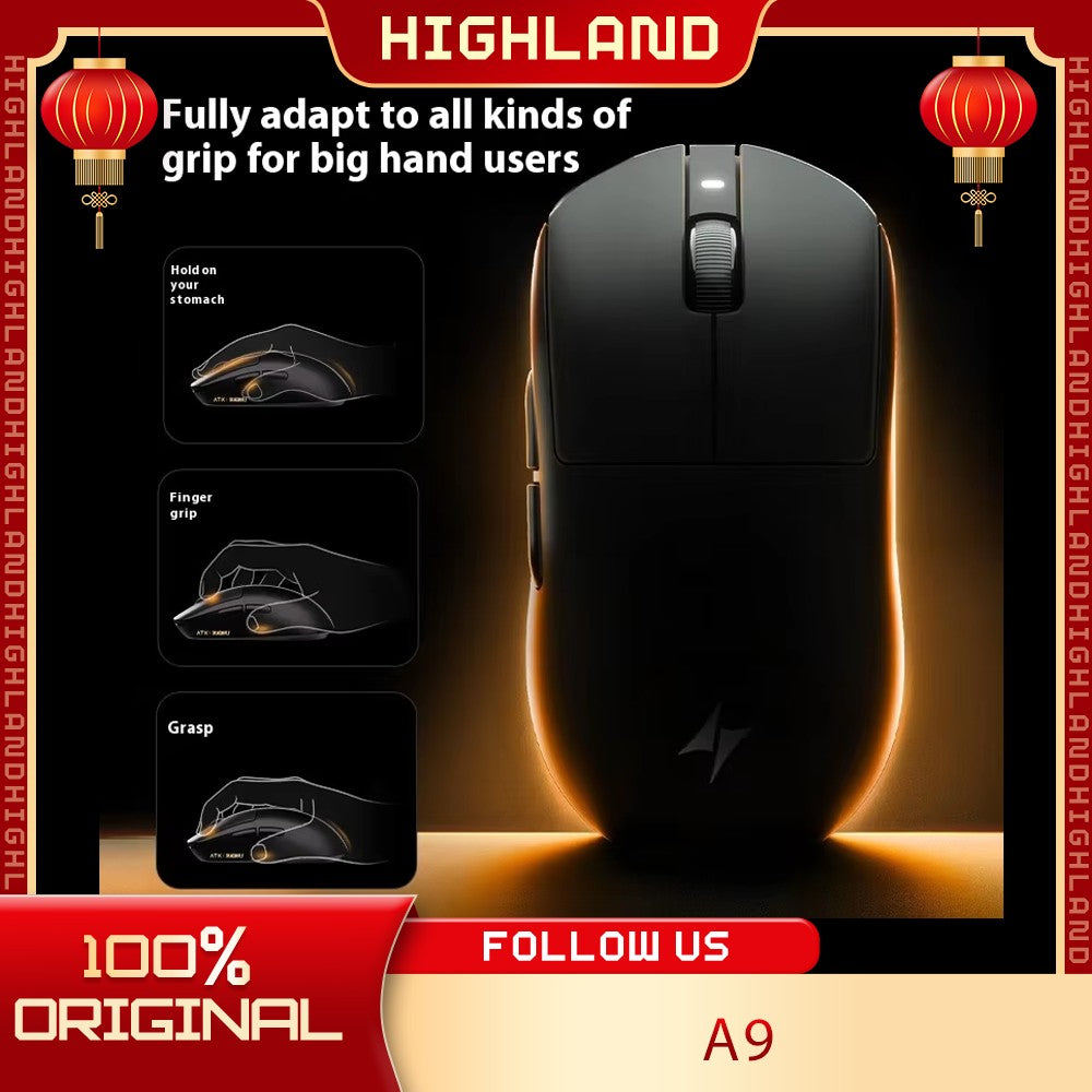 Mouse Gamer Sem Fio ATK A9 Ultra A9/A9 SE/A9 Plus/A9 Pro Tri Mode 8K Mouse Gamer 53g Leve Presente E-sports PC Personalizável
