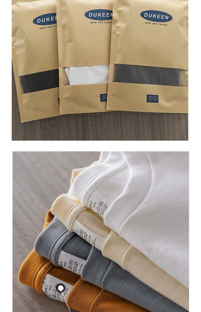 Dukeen 280g Heavyweight Long-Sleeved T-Shirt for Men 100% Cotton Shirts Oversized Solid Color Tops Plain Tees Men's Clothing