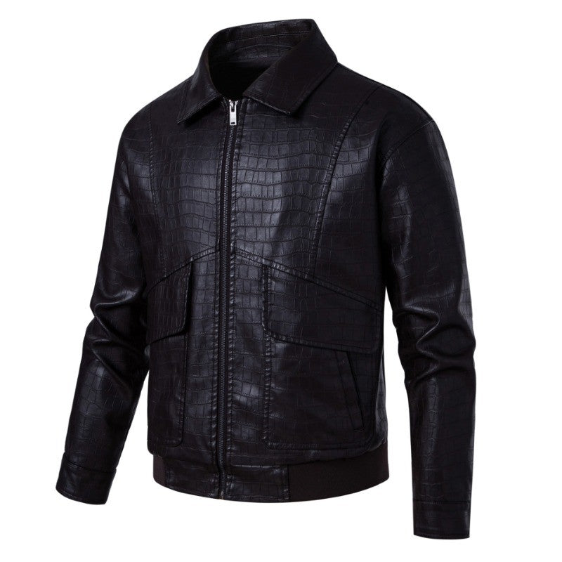 New Fashion Men's Spring Autumn Lapel Casual Pu Leather Loose Motorcycle Jacket