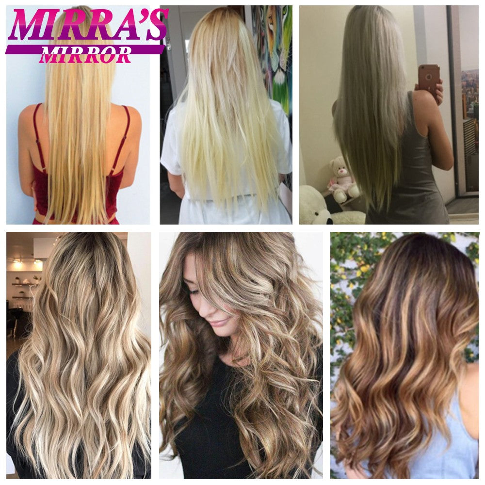 16 Presilhas em Extensões de Cabelo 60cm de Comprimento Liso Sintético Loiro Preto Peças de Cabelo Resistente ao Calor Cabelo Falso 6 Peças/Conjunto