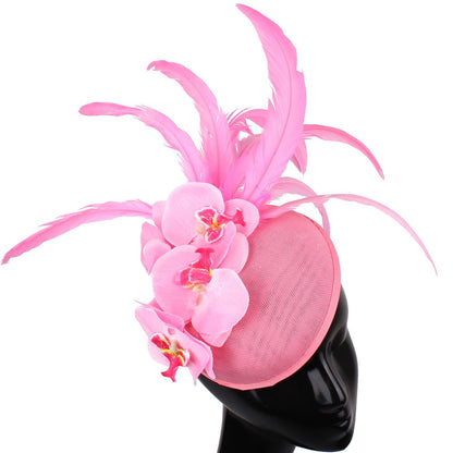 Fascinator Elegante de Lavanda com Flor Amarela Chapéu Derby para Senhora Chapéus de Igreja em Sinamay Fedora de Aba Larga Chapéu para Casamento Festa Vestido XMF320