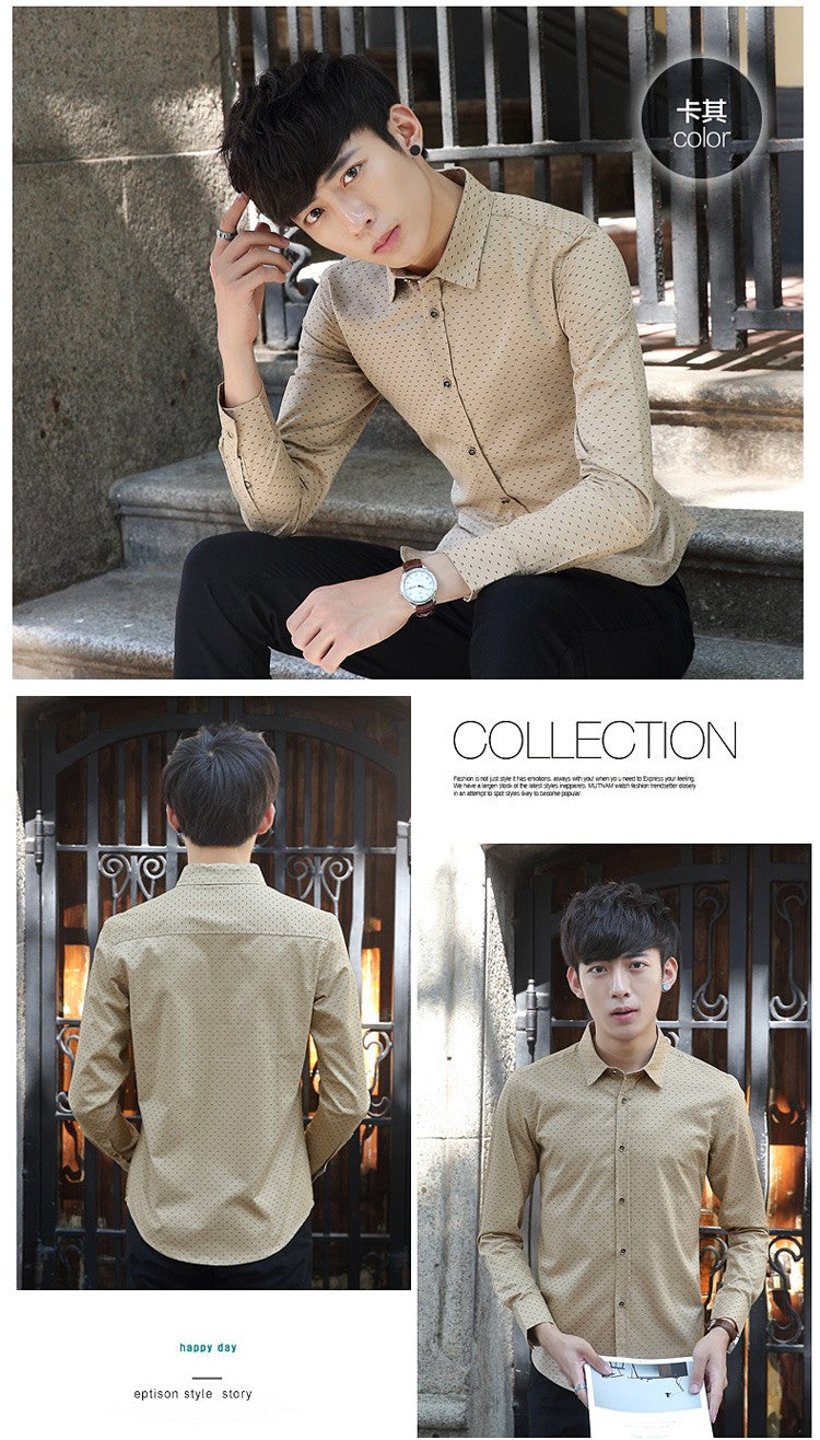 2026 Spring Men's Long-sleeved Shirt, Single-breasted Lapel Cotton Shirts, Blue