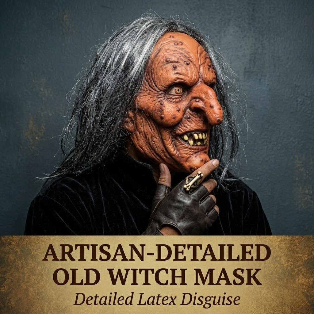 Creepy Witch Mask With Lifelike Wrinkles & Gray Hair - Halloween Scary Costume Accessory For Party/Haunted House/Cosplay