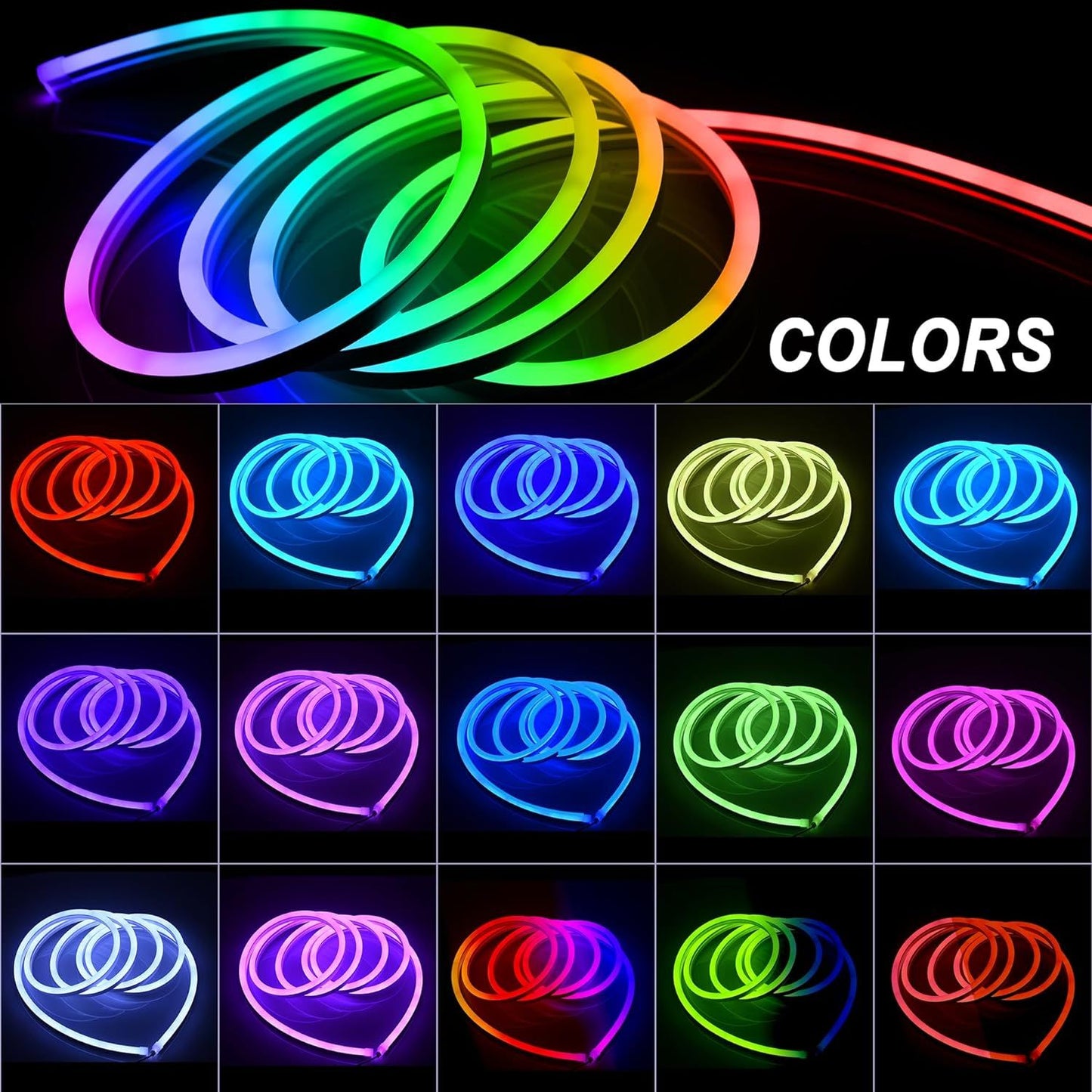30M/20M Mexllex RGB Neon Light Strip with APP &Remote, Color Change Waterproof Music Sync Mode for Bedroom Room Outdoors Decro
