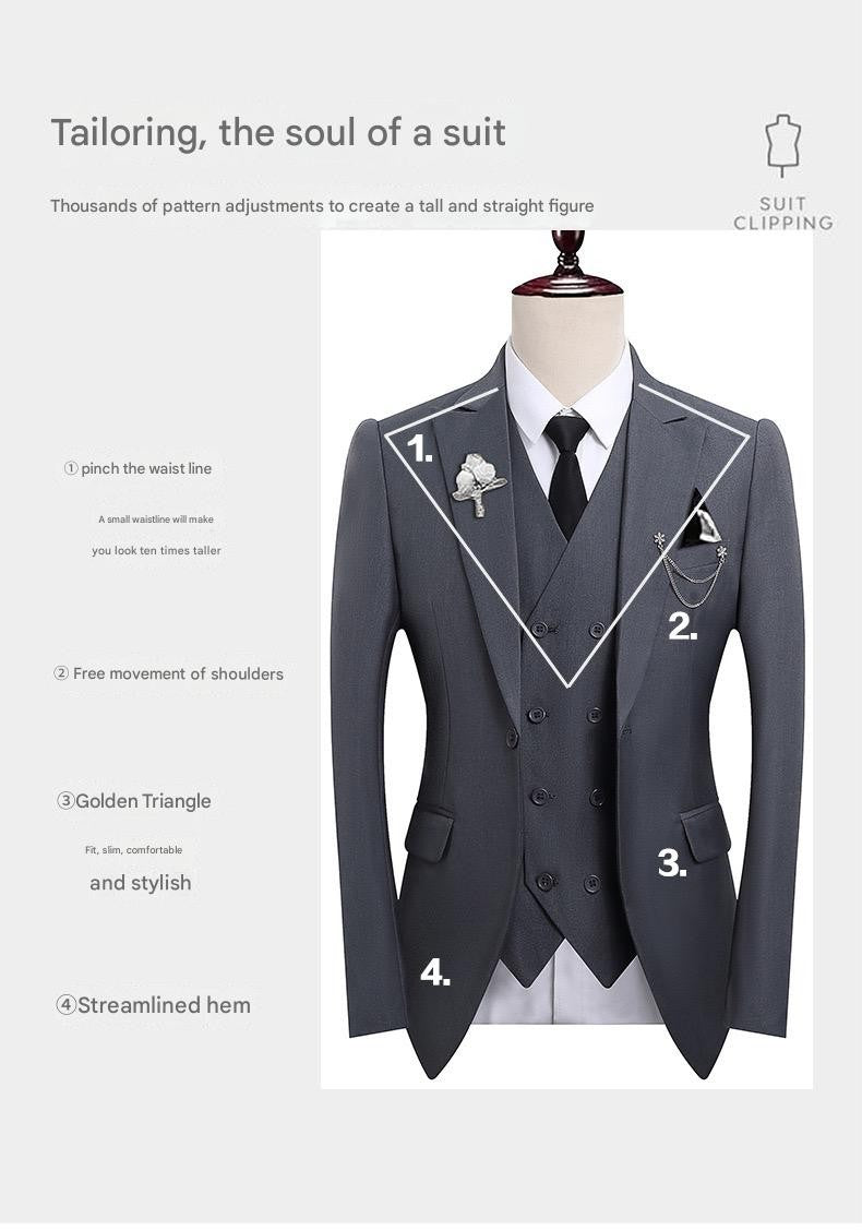 High Quality Classic Men Suit Tuxedo Peak Lapel Groomsmen Wedding Suits Set 3 Pieces(Jacket+Pants+Vest)Fashion Men Business Suit