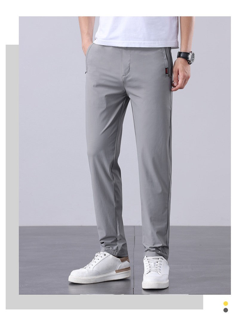 Summer New Men's Ice Silk Pants Korean Y2K All Match Elastic Sweatpants Office Business Casual Fashion Straight Suit Trousers