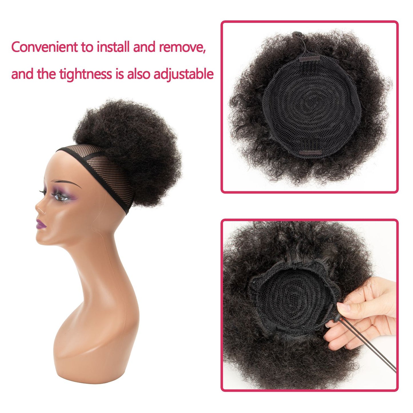 Coques de cabelo afro encaracolado crespo chignon de cabelo humano rabo de cavalo afro encaracolado com cordão rabo de cavalo crespo cabelo humano Remy para mulheres negras