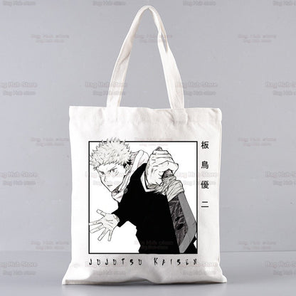 Jujutsu Kaisen Cartoon Shopping Bag Ryomen Sukuna Itadori Yuji Bolsas De Tela Shopper Okkotsu Yuta Gojo Satoru Shopping Jute Bag