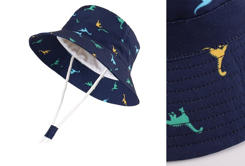Sun Protection Hat for Kids Toddler Boys Girls Dinosaur Wide Brim Summer outdoor hat Cotton Baby Bucket Hat with Chin Strap