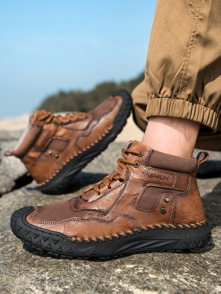 New Autumn Handmade Leather Men Boots Outdoor Design Sneakers Man Breathable Casual Leather Shoes Men Ankle Boots Fall Plus Size