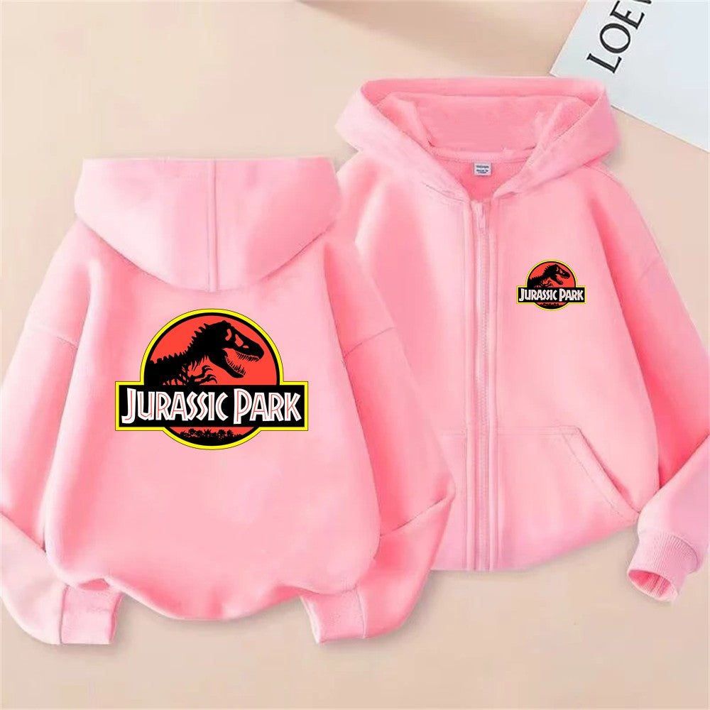 Boy Black zipper hoodie top Jurassic Park Dinosaurs printed red Sweatshirt children's outerwear casual fashion clothing Spring