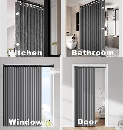 Bathroom Folding Linen Shower Curtain with Magnets Waterproof Suitable for Walk-in Shower Does Not Include Telescopic Rod