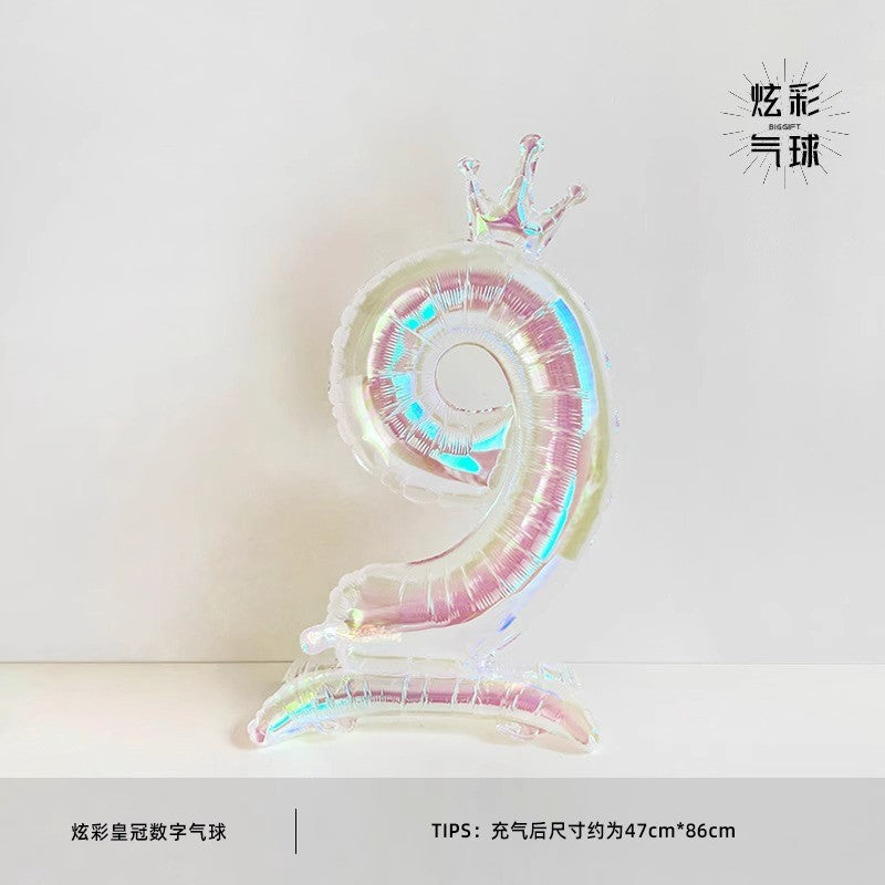32Inch Transparent Colorful Crown Digital Aluminum Film Balloon with Base Happy Birthday Party Decor Kids Adults Baby Showers