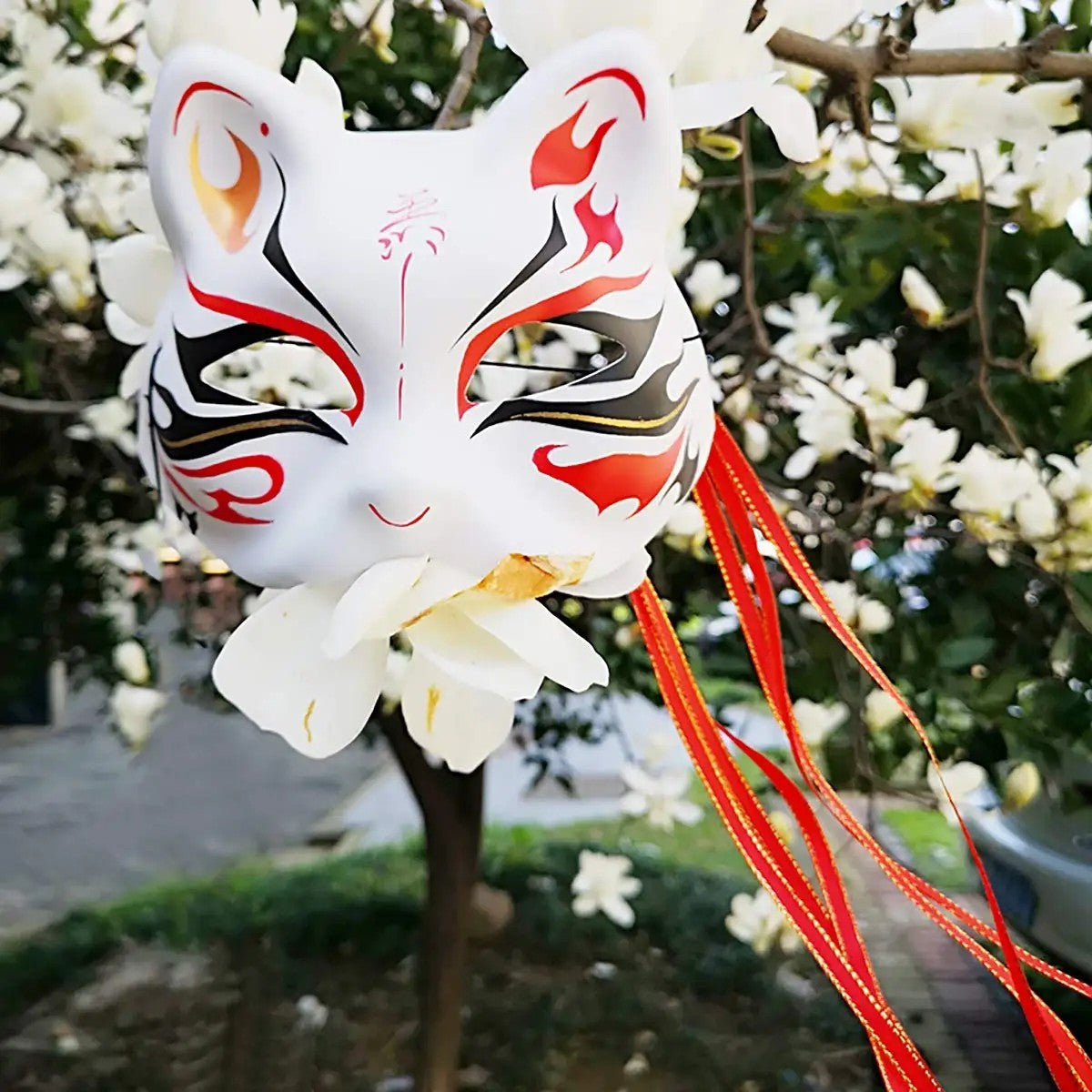 5PCS Therian Masks White Cat Masks Blank DIY Halloween Mask Animal Half Facemasks Masquerade Cosplay Party