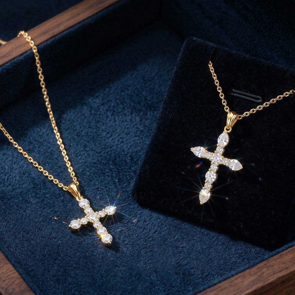 EFFIE QUEEN S925 Sterling Silver Moissanite Cross Necklace GRA Certificate D VVS1 Diamond Cross Pendant Neck Chain Women SMON15