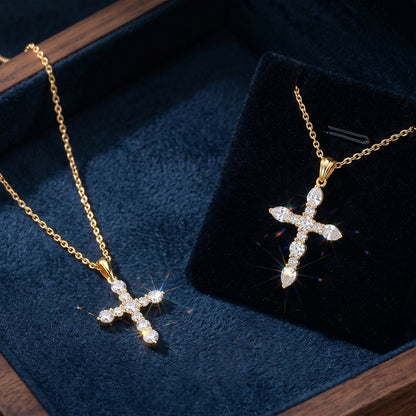 EFFIE QUEEN S925 Sterling Silver Moissanite Cross Necklace GRA Certificate D VVS1 Diamond Cross Pendant Neck Chain Women SMON15