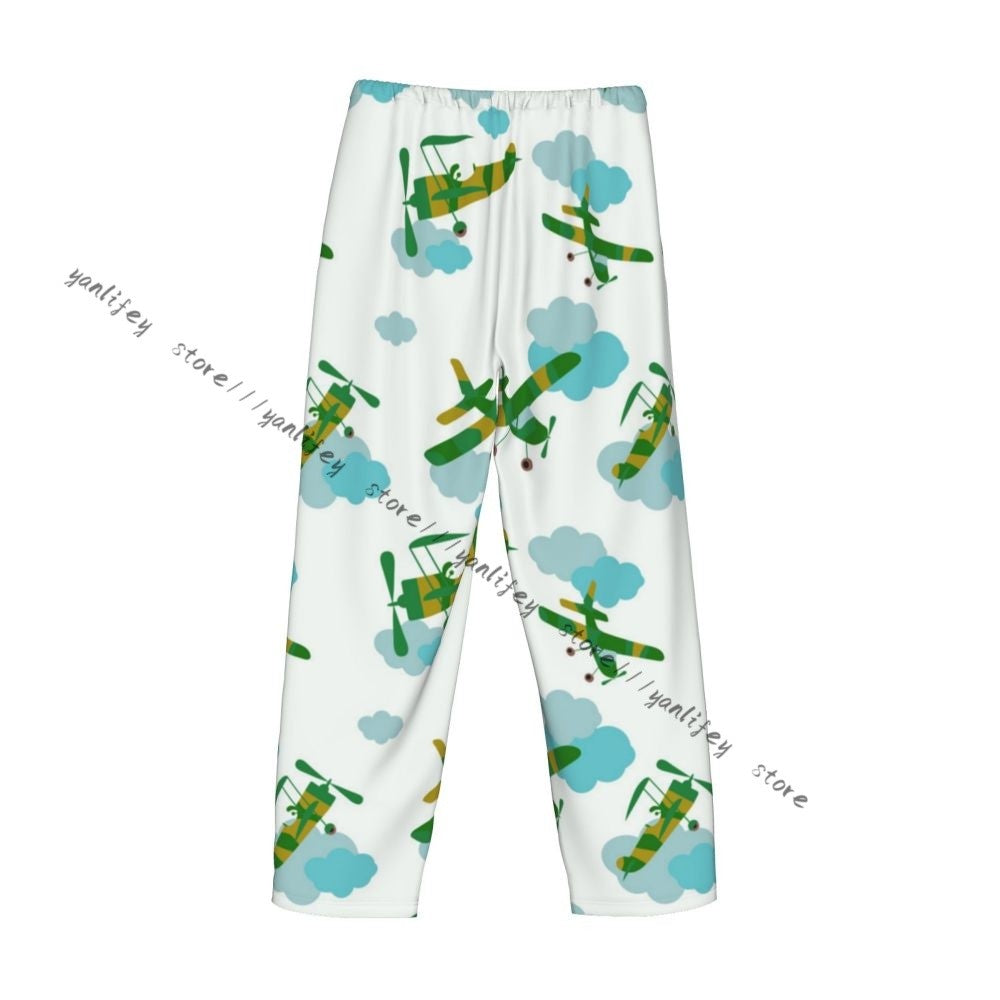 Men Sleep Bottoms Male Lounge Trousers Men's Airplanes And Clouds Pajama Pants