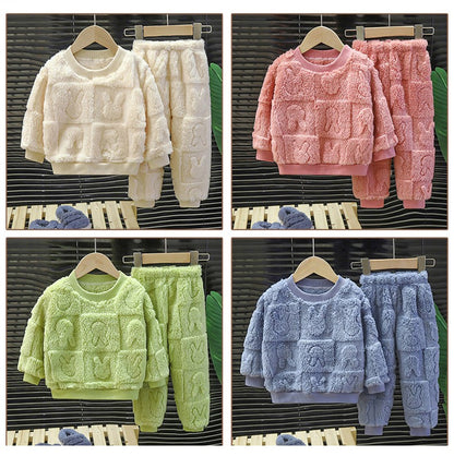 Conjunto de Pijama Infantil Quente Outono e Inverno Meninos e Meninas Roupas Grossas para Casa Roupas de Bebê de Pelúcia Roupas Infantis