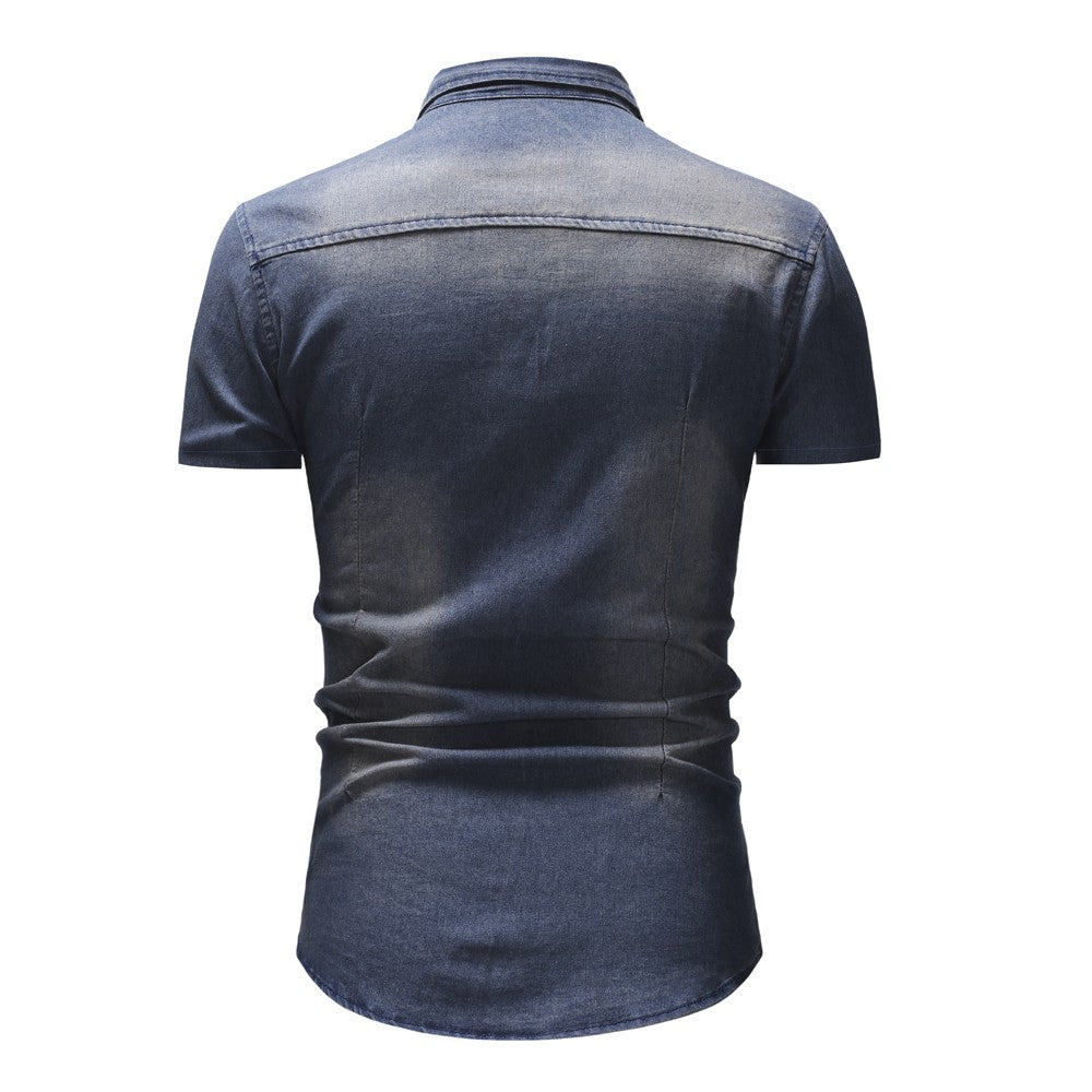 Men Denim Shirts Tops Shirt Short Sleeve Button Turn Down Collar Single Breasted Slim Fit Solid Simple Casual Splice Top 2024