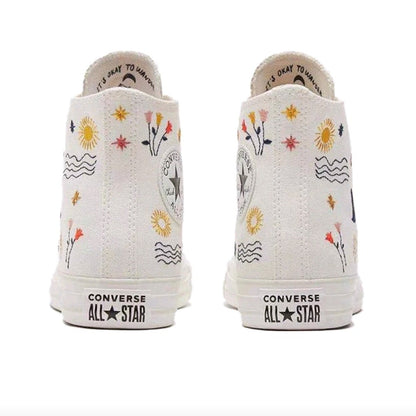 Converse Chuck Taylor All Star Women's Skateboarding Shoes, Embroidery Pattern, Casual, Canvas Sneakers, White
