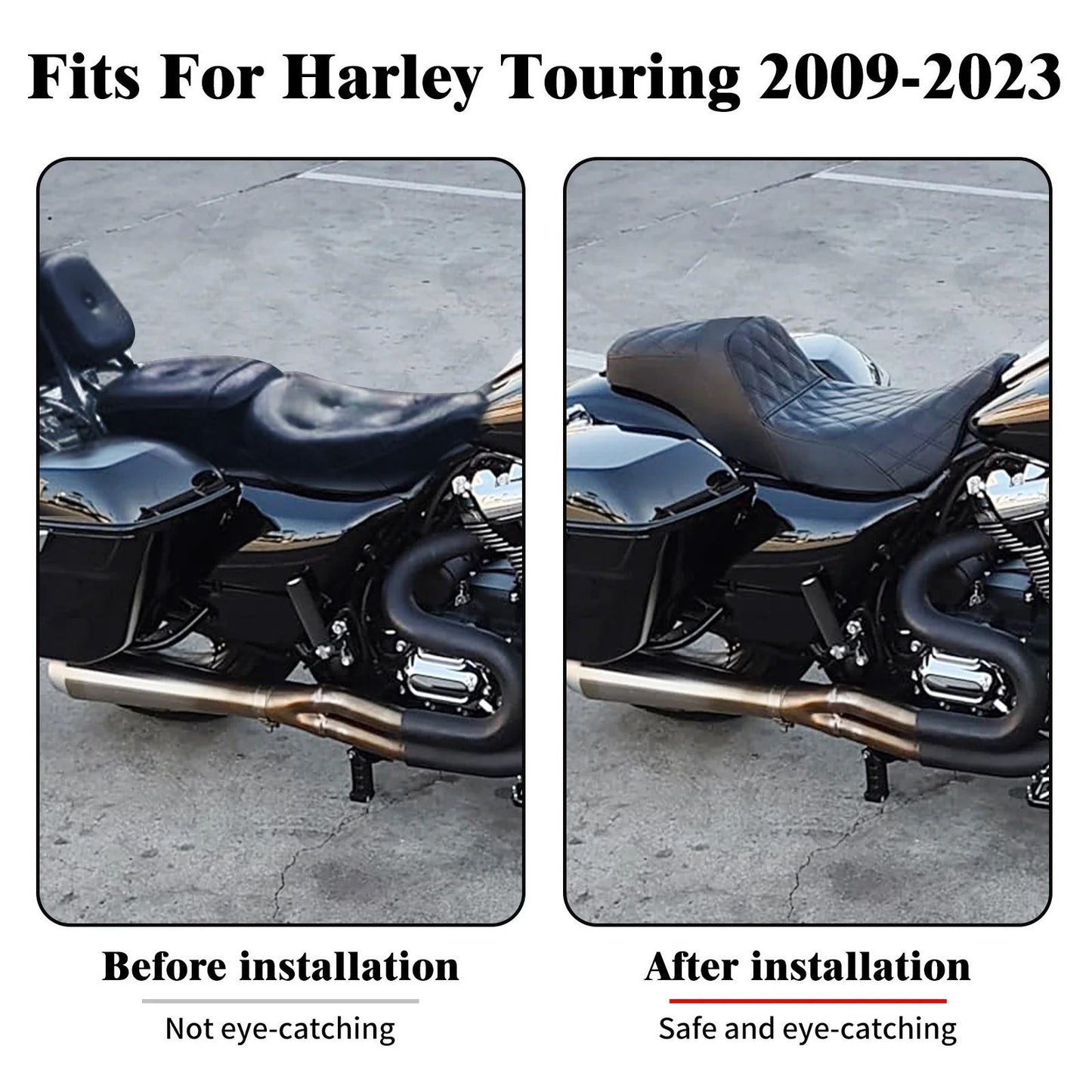 Assento Almofadado para Piloto e Passageiro de Moto, Duplo Dianteiro e Traseiro para Harley Touring CVO Road King Electra Street Glide FLTRX 09-23