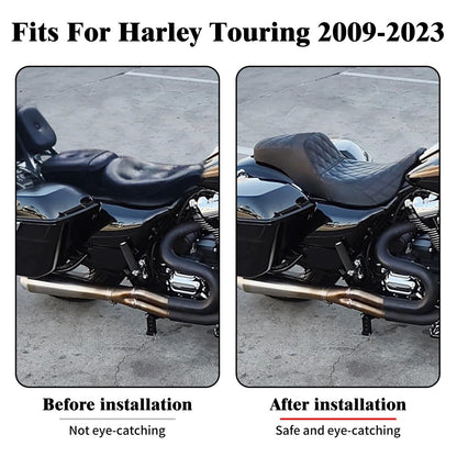Assento Almofadado para Piloto e Passageiro de Moto, Duplo Dianteiro e Traseiro para Harley Touring CVO Road King Electra Street Glide FLTRX 09-23