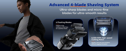 KENSEN S26 Electric Shaver for Men 4D Floating Blades Foil Shavers Waterproof 8000RPM Beard Trimmer Portable Mini Electric Razor