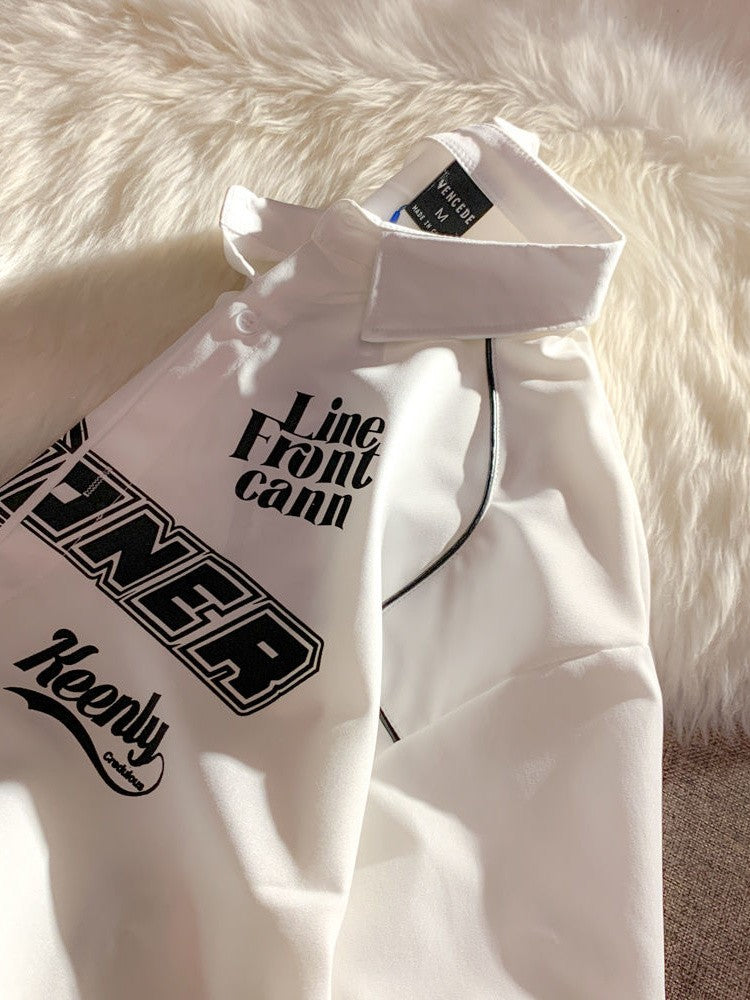 Cargo Short-sleeved Shirt New Summer Youth Casual Lapel Button Up Blouse Men Women Hip Hop Letter Print Racing Tee