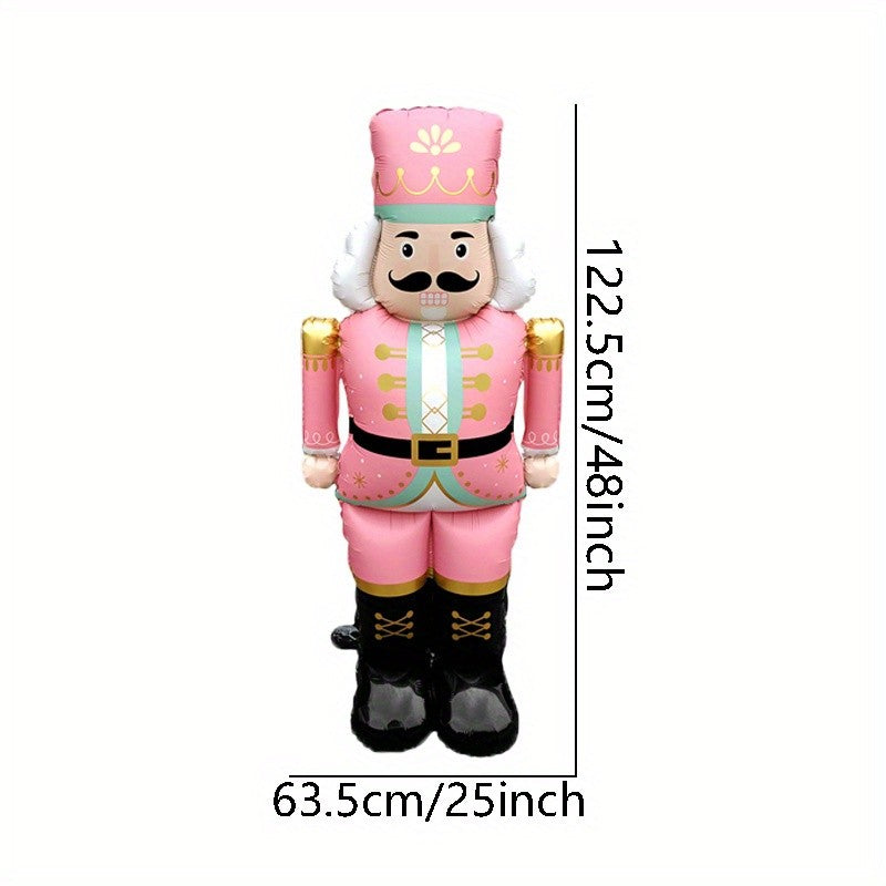 1 Christmas Standing 48-Inch Nutcracker Balloon, Pink and Red Birthday Party Atmosphere Decorations, Indoor/Outdoor Event Props