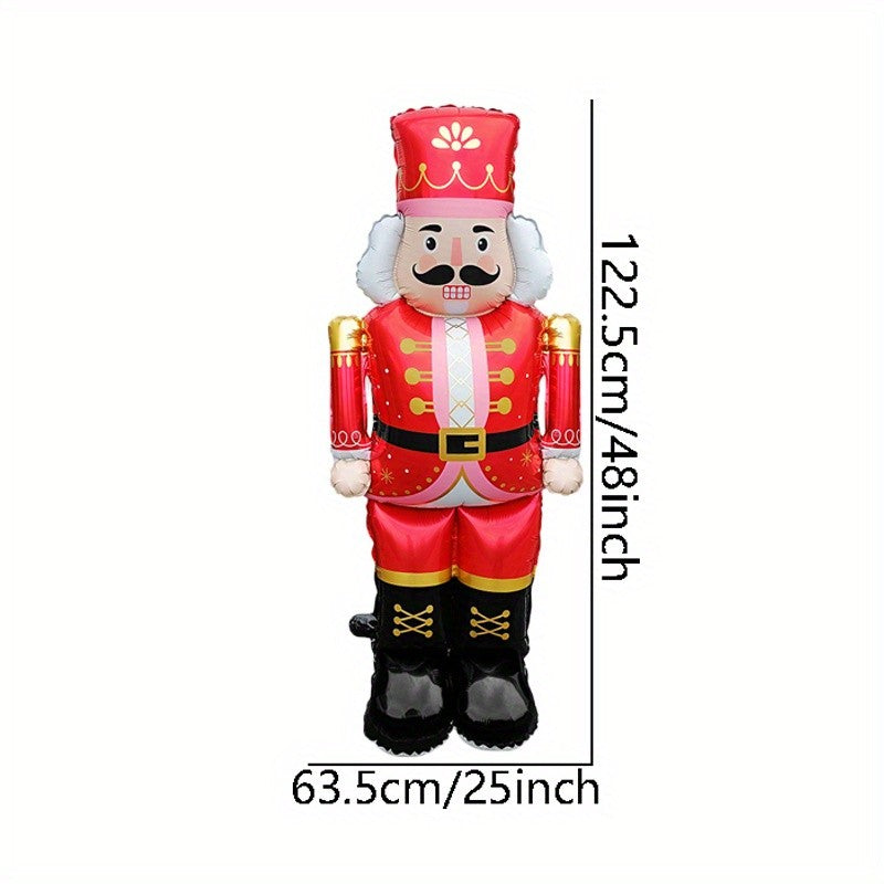 1 Christmas Standing 48-Inch Nutcracker Balloon, Pink and Red Birthday Party Atmosphere Decorations, Indoor/Outdoor Event Props