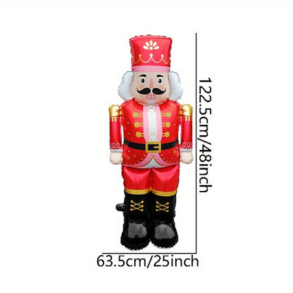 1 Christmas Standing 48-Inch Nutcracker Balloon, Pink and Red Birthday Party Atmosphere Decorations, Indoor/Outdoor Event Props