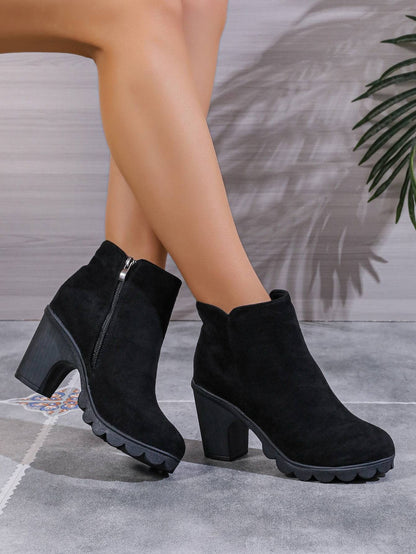 Women Platform Boots Women's Ankle Boots Autumn Fashion Elegant Faux Suede Elegant Concise Solid Colors High Heel Ankle Boots