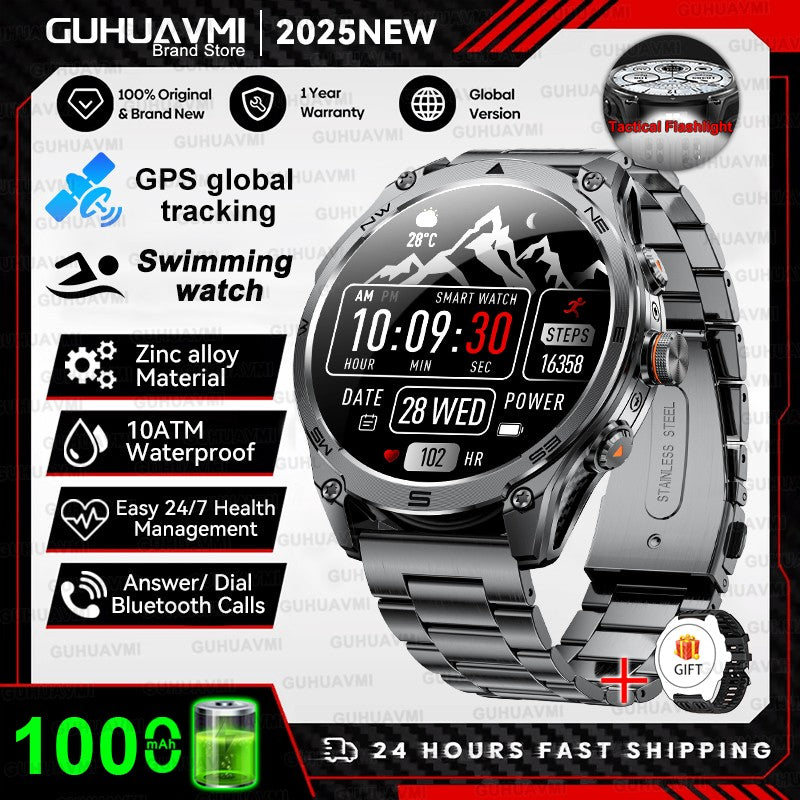 Novo Smartwatch GPS 2025 Bateria de 1000mAh Bússola 10ATM À Prova D'água Táticas Esportivas Lanterna Chamada BT Smart Watch Para Homens Para xiaomi